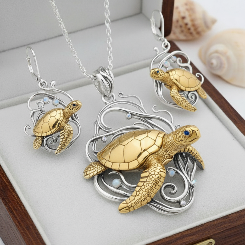 The Sea Turtle Family: Abalone & Silver Set