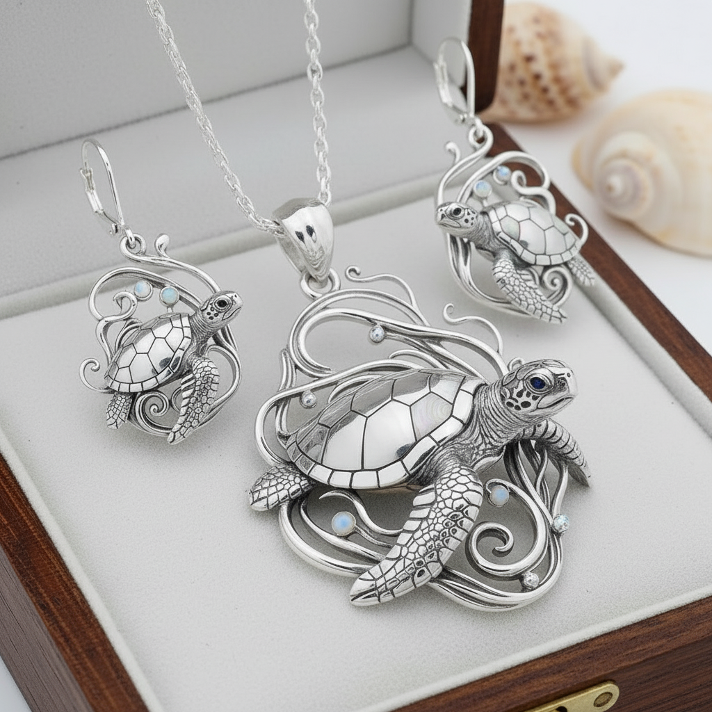 The Sea Turtle Family: Abalone &amp; Silver Set