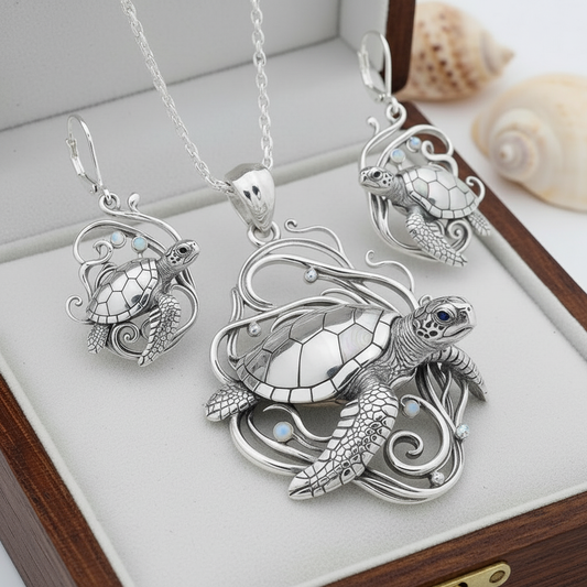 The Sea Turtle Family: Abalone &amp; Silver Set