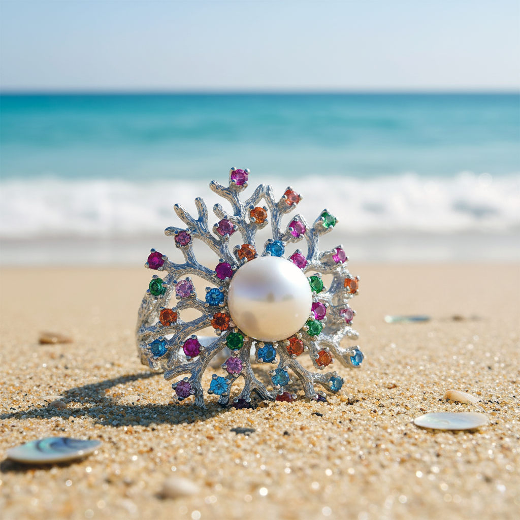 The "Coral Garden" Silver Cocktail Ring