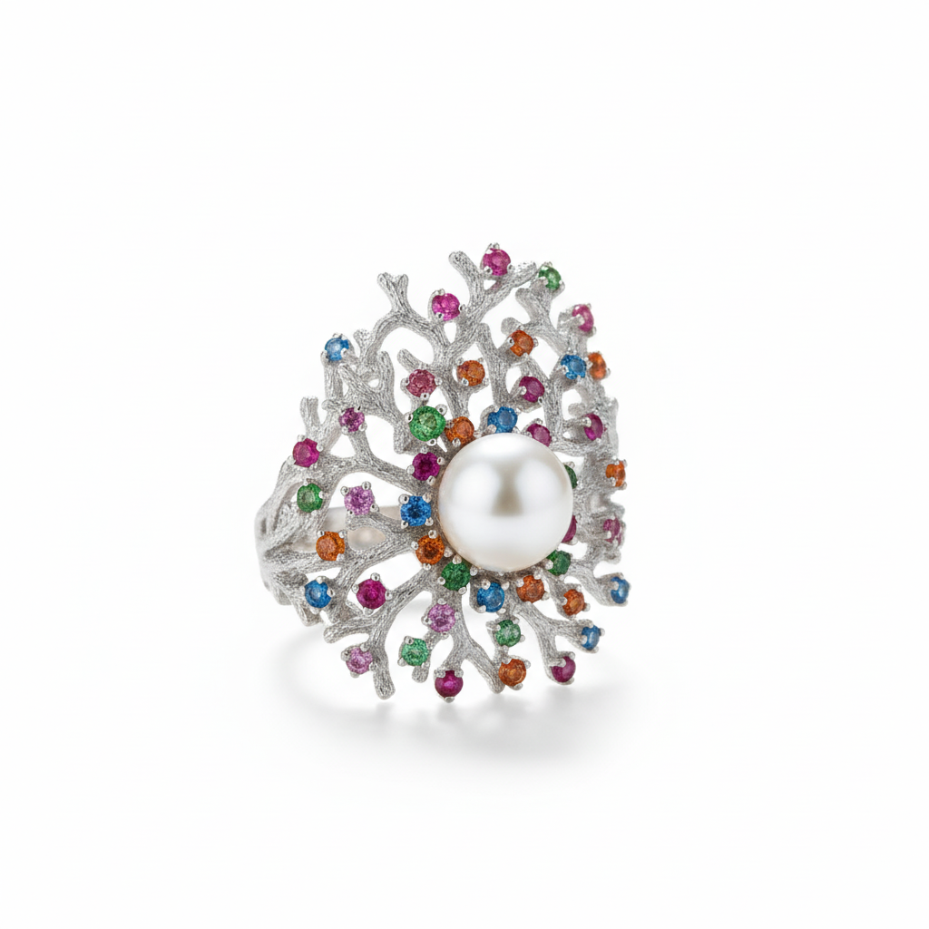 The "Coral Garden" Silver Cocktail Ring