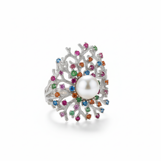 The "Coral Garden" Silver Cocktail Ring